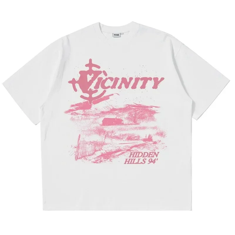 Vicinity Print Women's T-Shirts Oversized Korean Fashion Vintage Graphic Y2k Tops Short Sleeve Tees Harajuku Aesthetic Clothing