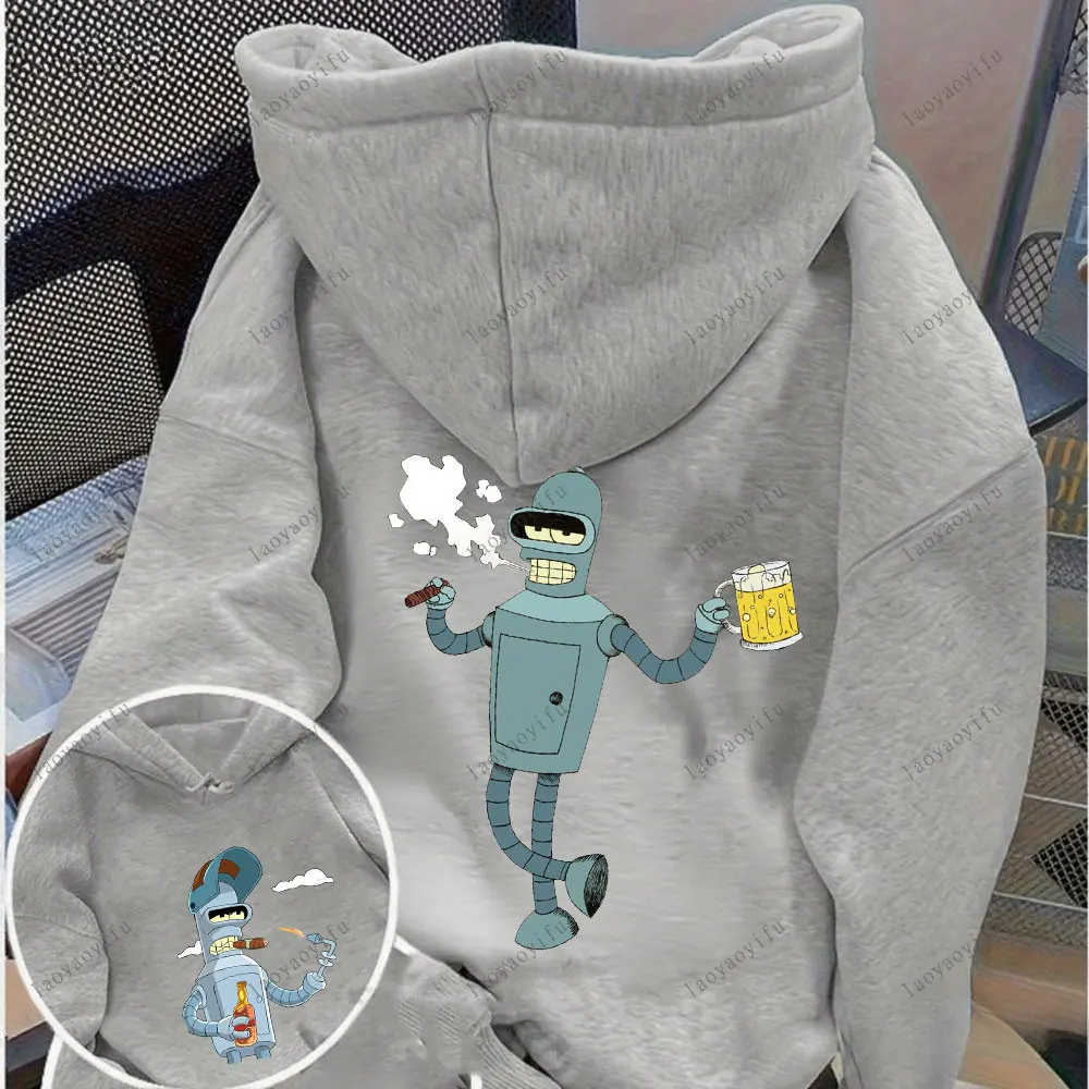 Futurama Hoodie Funny Robots Men Hoodie Cartoon Pullover Unisex Long Sleeve Hoodie Streetwear Harajuku Pullover