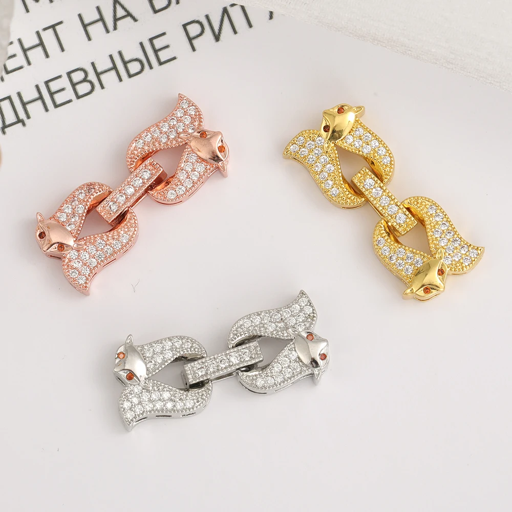 2022 New Copper Fastener Fox Clasps For Bracelets Making Cubic Zirconia Micro Charm Connectors DIY Jewelry Findings Accessroies