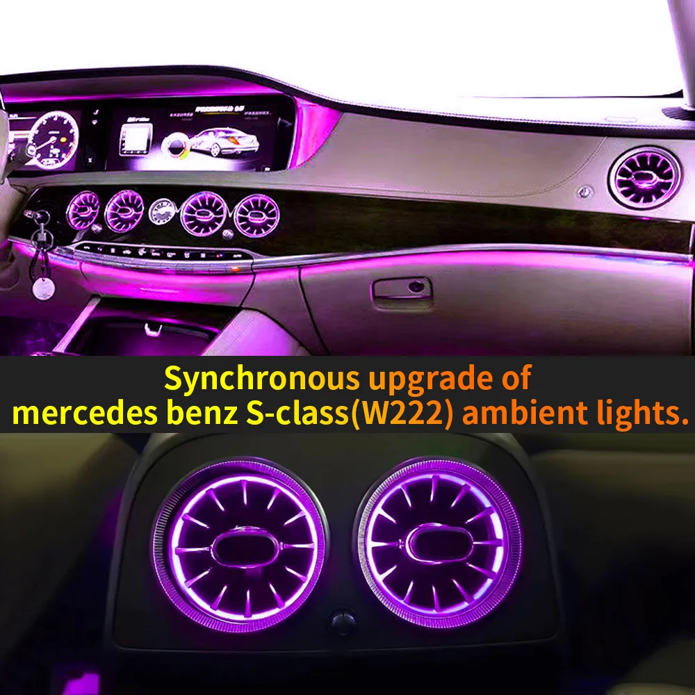 LED Turbine Air Vents Atmosphere Lights For Mercedes Benz S-CLASS(W222) 2014-17 2018-20 7/64 Colors RGB Car Control Outlet Lamps