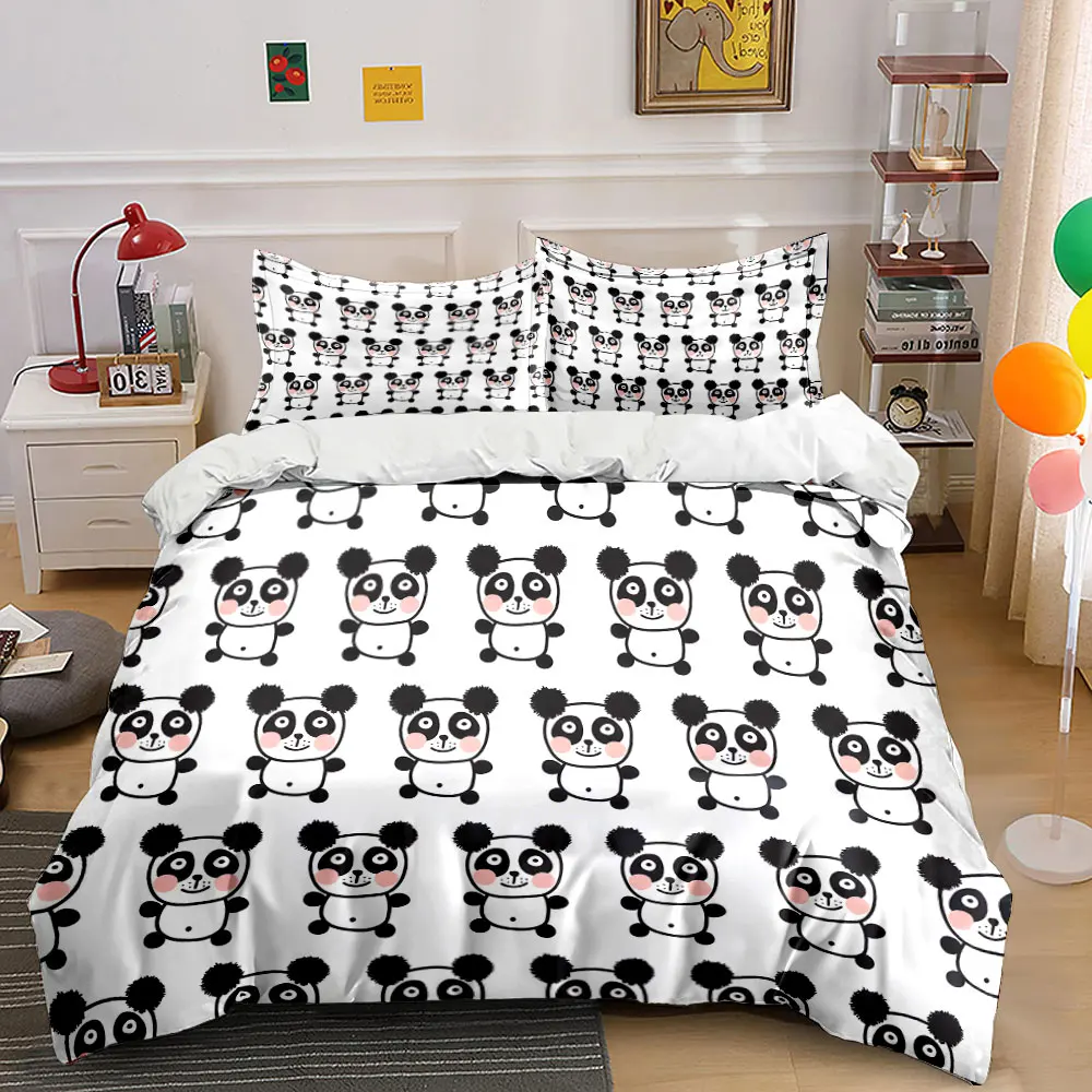 Cute Cartoon Panda Pattern Bedding Set for Kids Luxury Gift 3pcs Digital Print Comforter Set Soft Comfortable Breathable