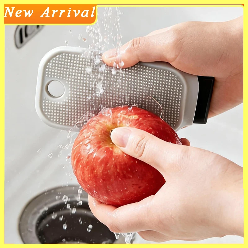 

Fruit Cleaning Brush 2-in-1 with Vegetable Cleaner with Scraper Hangable Heat Resistant Silicone Pot Handle Mat Kitchen Gadgets