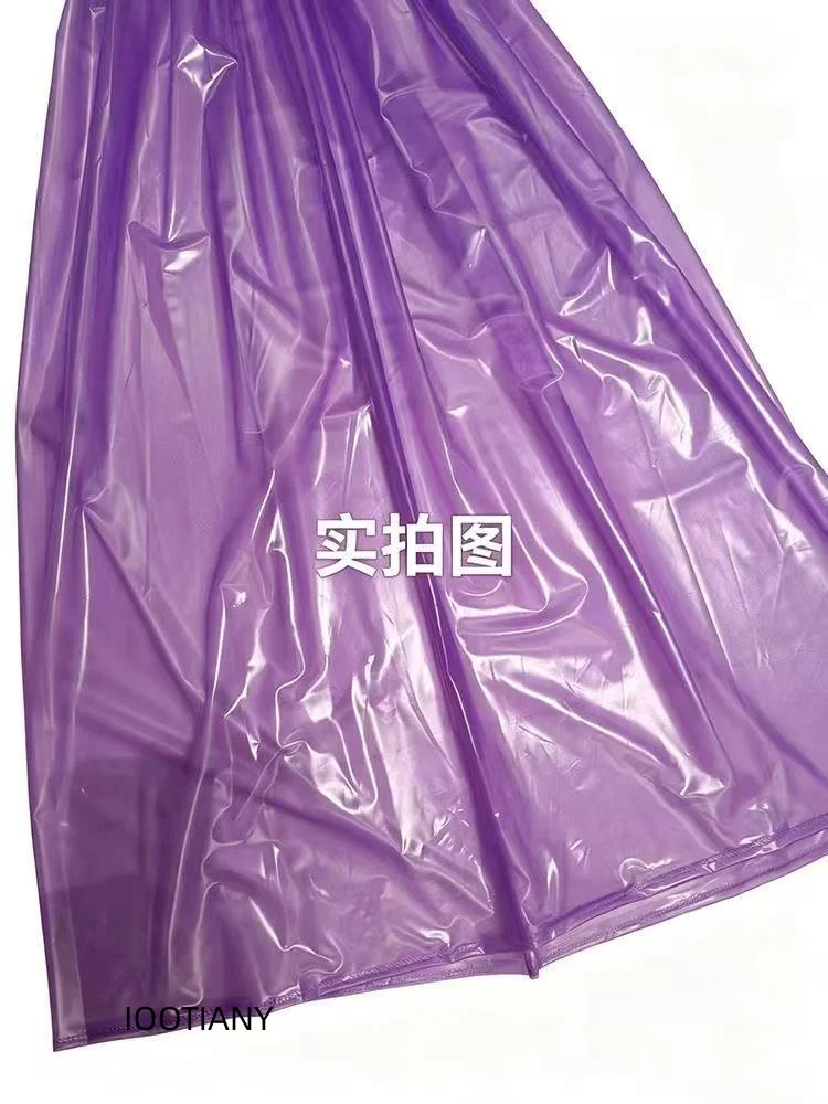 Glänzendes, transparentes PVC-Midi-Kleid für Damen, elegantes Design, kurze Puffärmel, elastischer Bund, fließendes, langes Kleid, ideal für Raves, Cosplay und als Clubbekleidung. – Detail 10