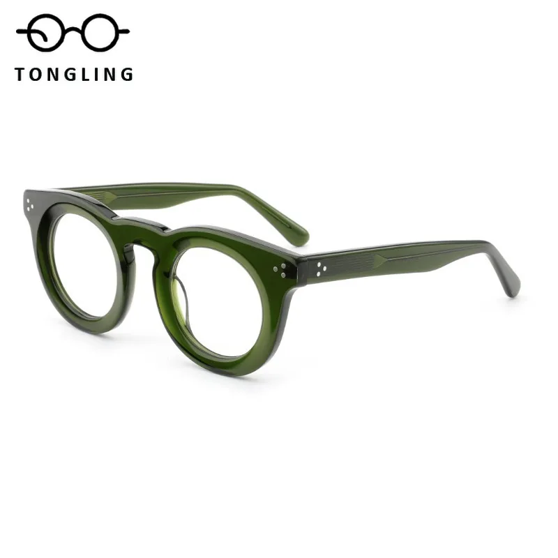 トップファッション男性高品質アセテート手作り三次元ラウンドパーソナライズされた女性レトロ芸術的な厚いフレームメガネ