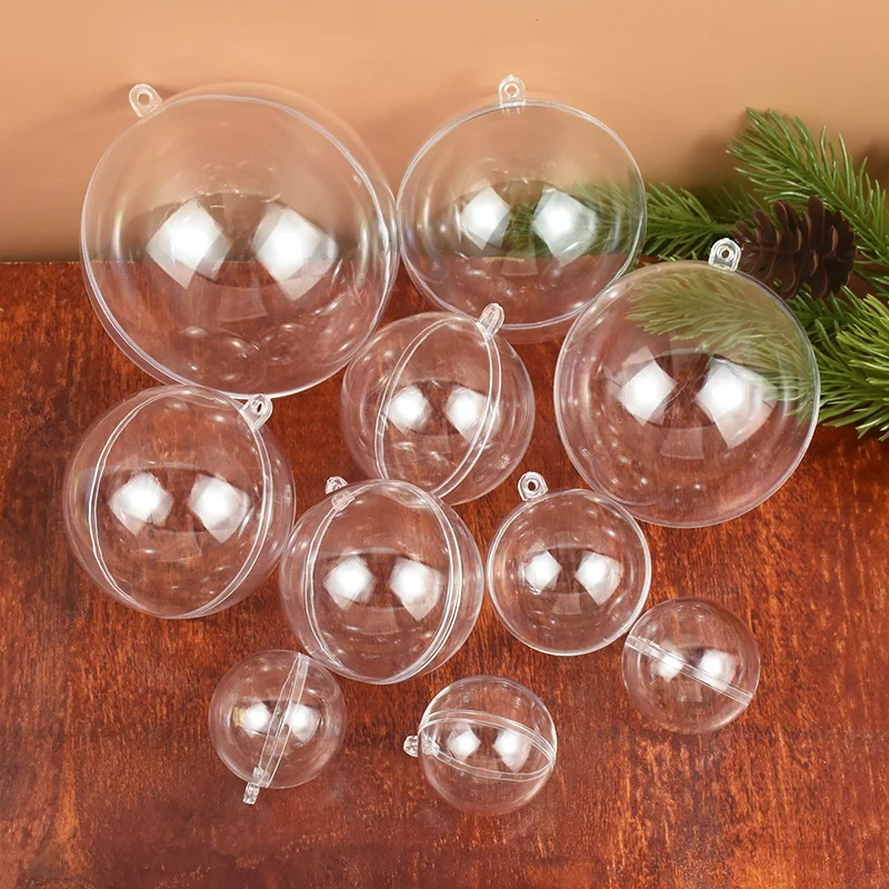 4-10CM Christmas Transparent Ball Plastic Fillable Bauble Xmas Tree Hanging Ornaments Decoration for Home Wedding Party Gift Box