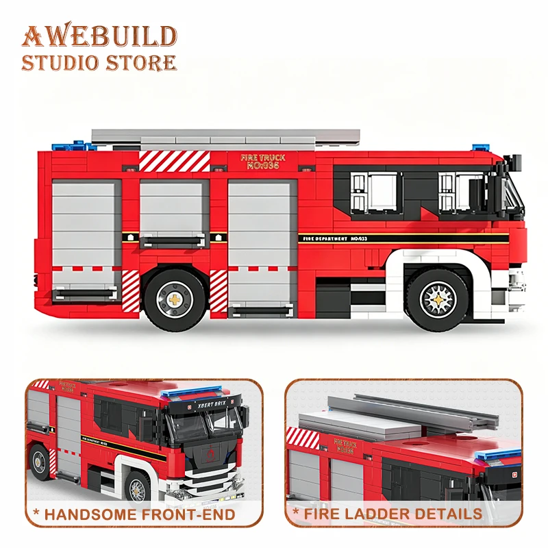 703Pcs Creative Fire Truck MOC Building Blocks 3D Model City Firefighter Rescue Vehicle Bricks STEM Toys Desktop Decoration Gift