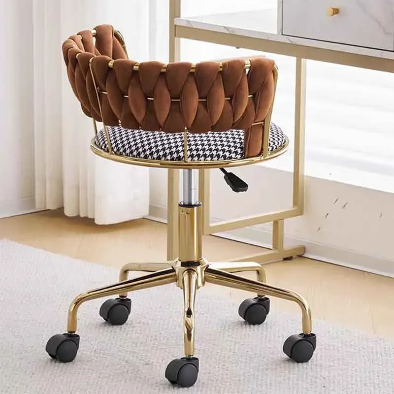 Muebles Nórdicos de Ocio, Taburete para Manicura, Silla de Maquillaje para Dormitorio, Asiento con Ruedas, Taburete Moderno para