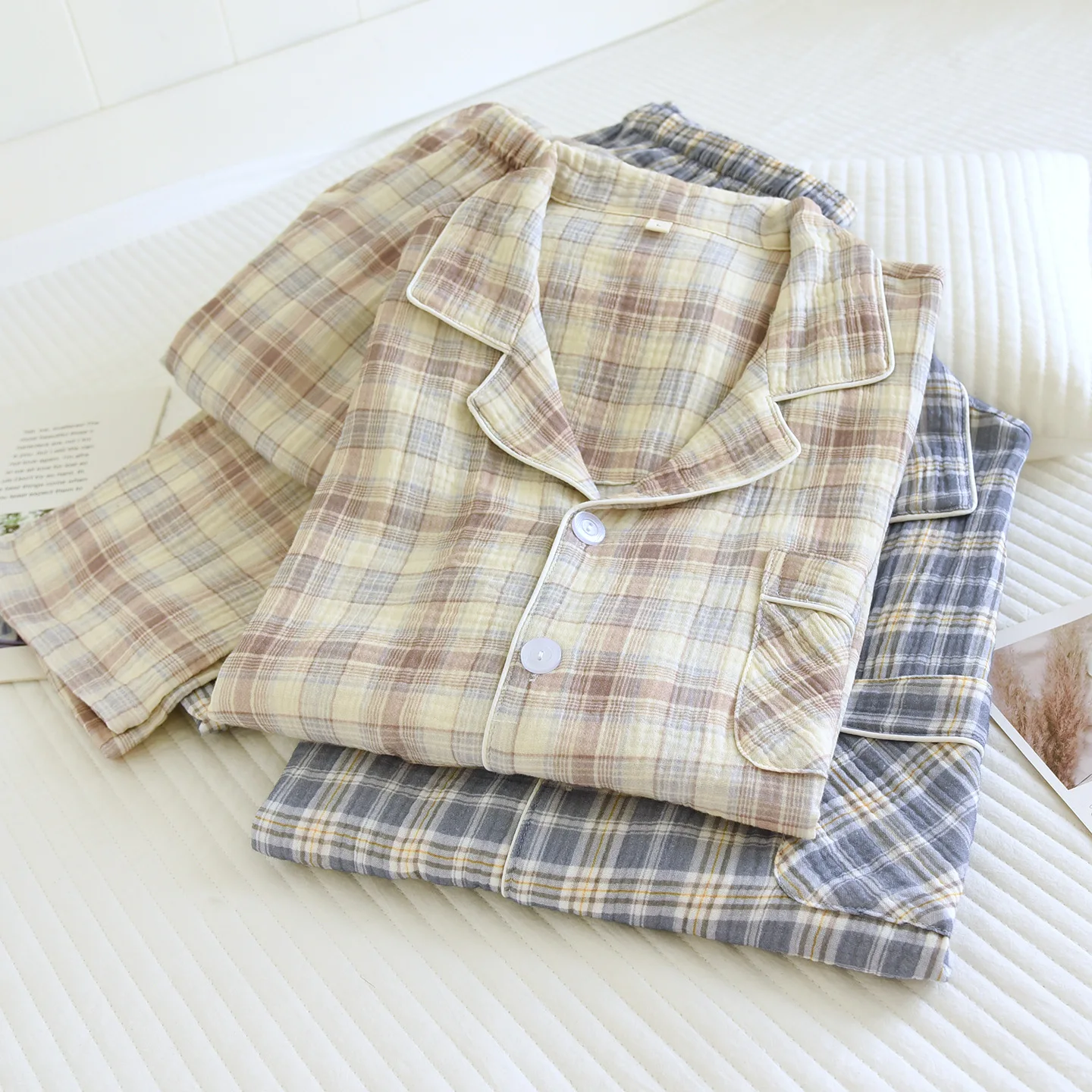 Plaid Print Men's Pajamas Set Pyjamas Man Nightwear Autumn Long Sleeve Two Pieces Home Wear Set Sleepwear Cotton Pijama