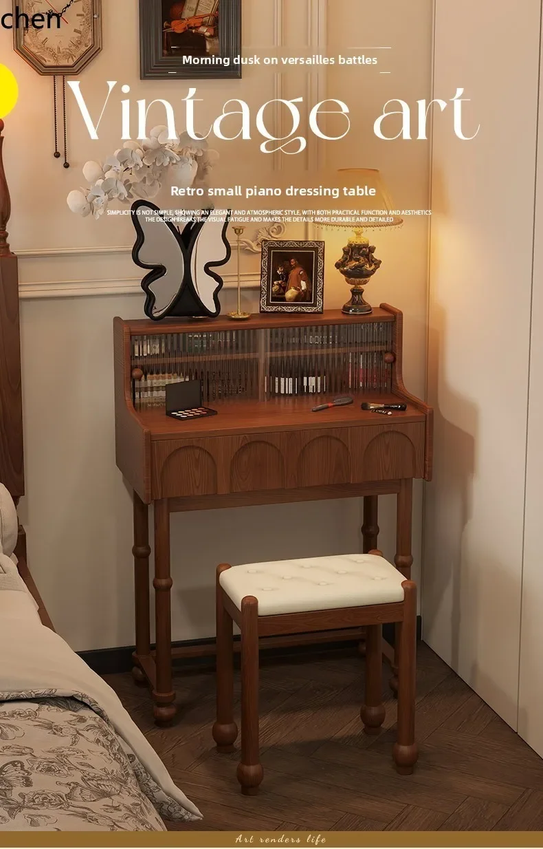 HT Solid Wood Dressing Table Vintage Small Master Bedroom Dressing Table Bedroom Small Apartment Makeup Table