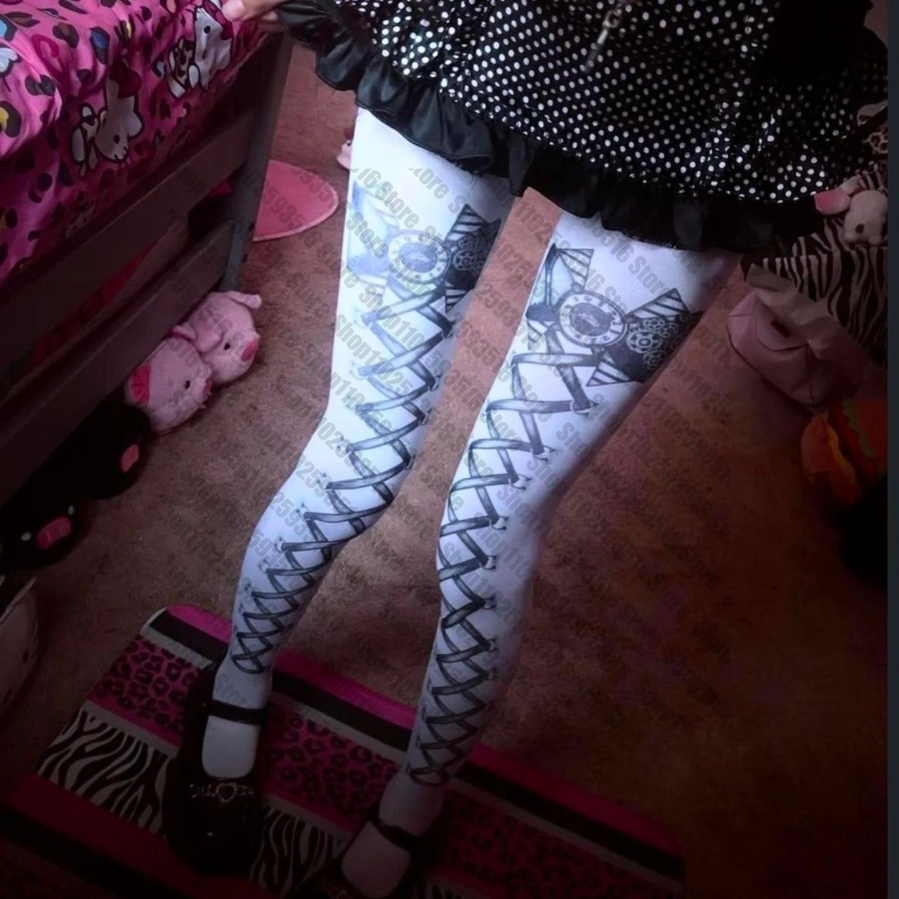Fetish celana ketat wanita pengencang untuk wanita Gotik Lolita Harajuku theighetti Pantyhose Punk Sissy stoking untuk wanita Y2k Emo