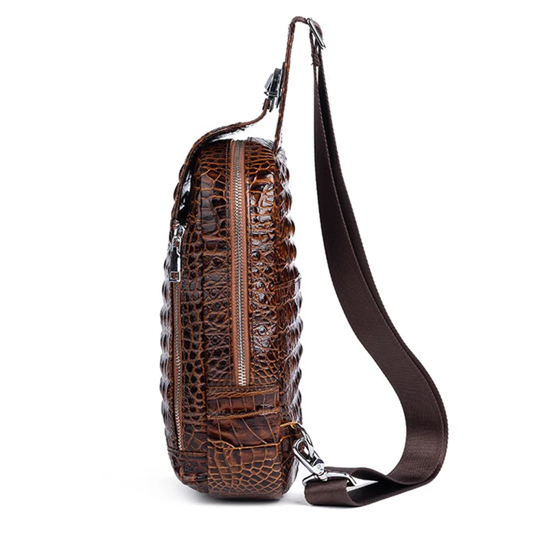 Genuine Leather Men Chest Pack Shoulder Bag Retro Designer Crocodile Pattern Male Real Cowhide Cross Body Bags Sling Backpack