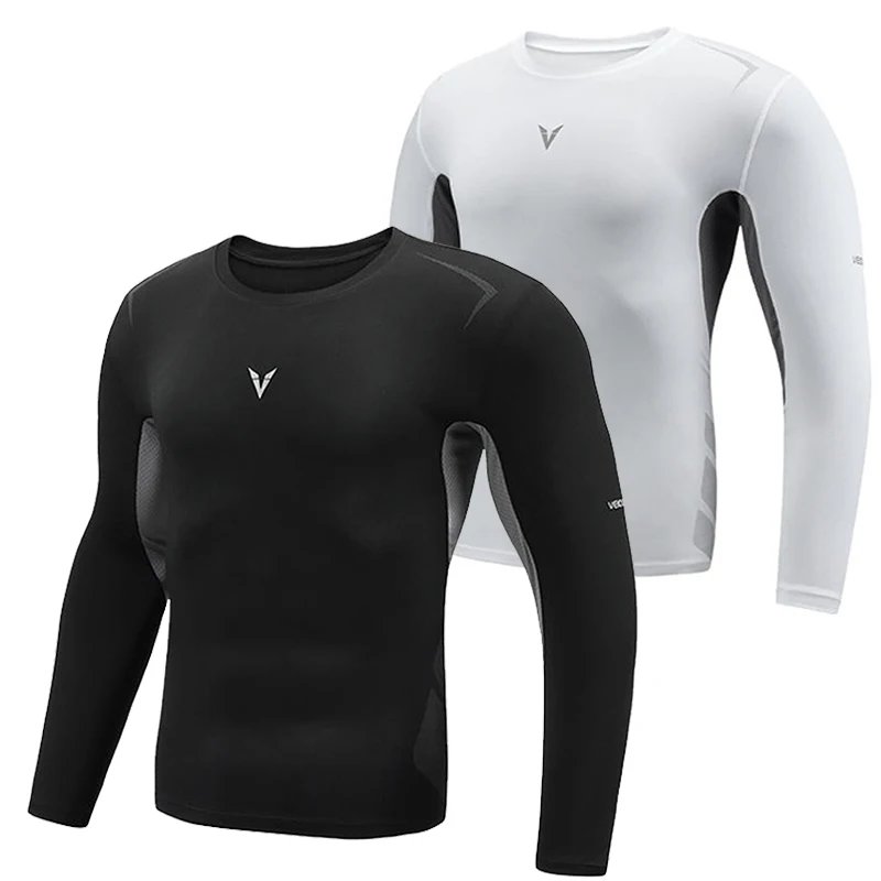 2024 Long Sleeve Compression Shirts for Men Round Neck Sportswear Training Tights Gym Fitness Athletic Workout Shirt