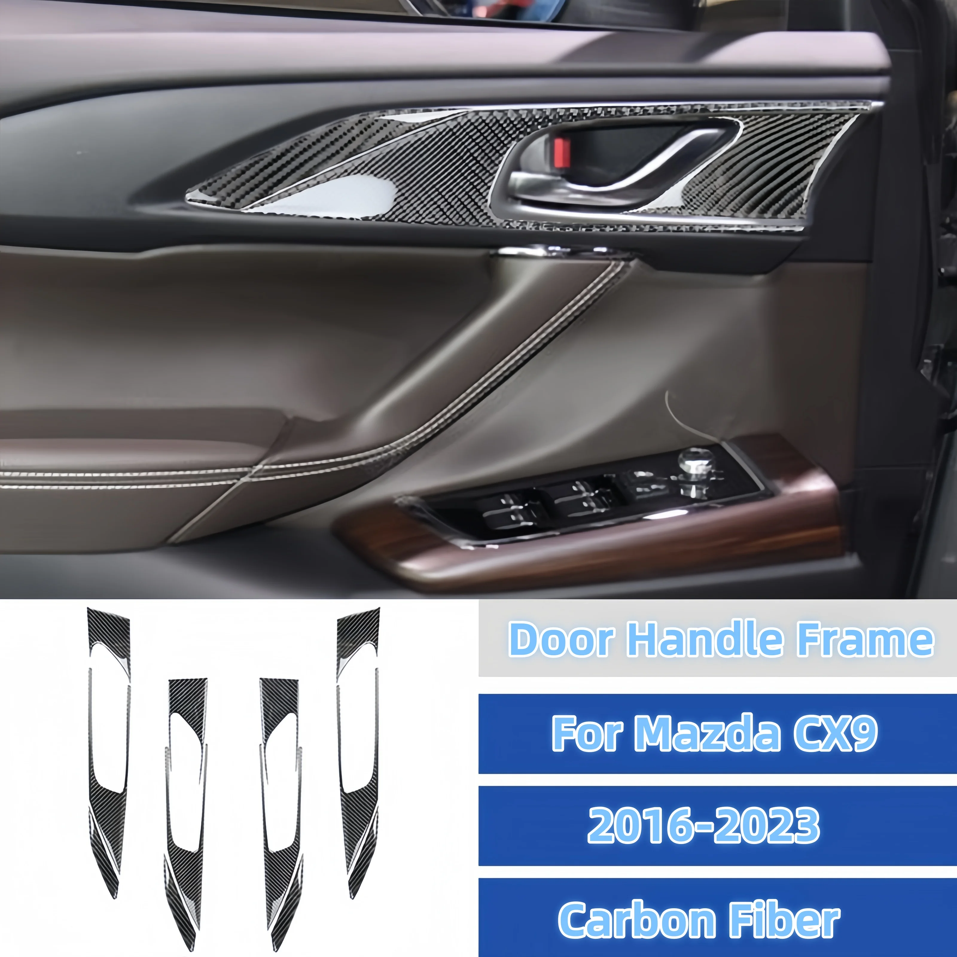 

Carbon Fiber Car Interior Door Handle Frame Trim Cover Decorative Sticker For Mazda CX9 2016-2023 Accesorios Para Auto
