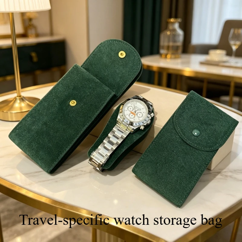 Portable Travel-specific Watch Storage Bag in Dark Green Fabric Anti-scratch Wristwatch Protection Bag Shockproof and Dustproof
