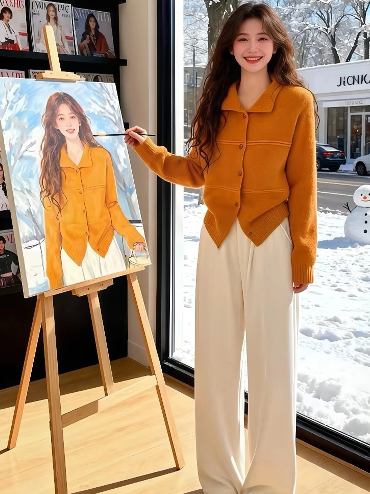 เสื้อคาร์ดิแกนไหมพรมถักสีพื้นเรียบง่าย สวมใส่สบาย เหมาะสำหรับฤดูหนาว สไตล์เกาหลี กระดุมเดี่ยว เปิดด้านหน้า ใช้งานได้หลากหลาย