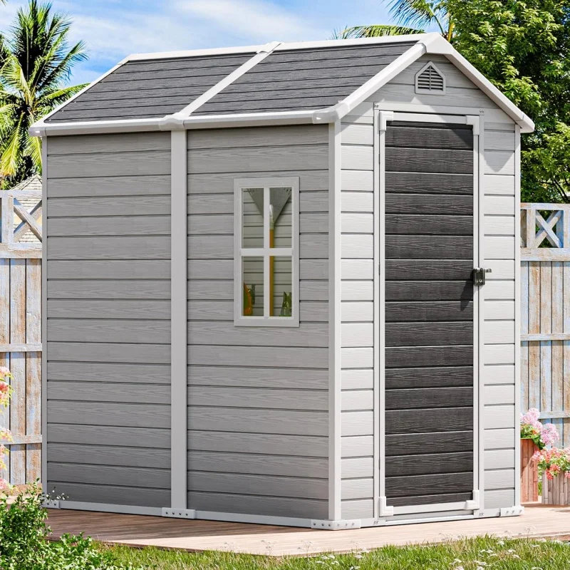 

Outdoor Resin Shed 6x4 FT,Large Waterproof Outside Storage with Floor Window Lockable By Included,Plastic Sheds