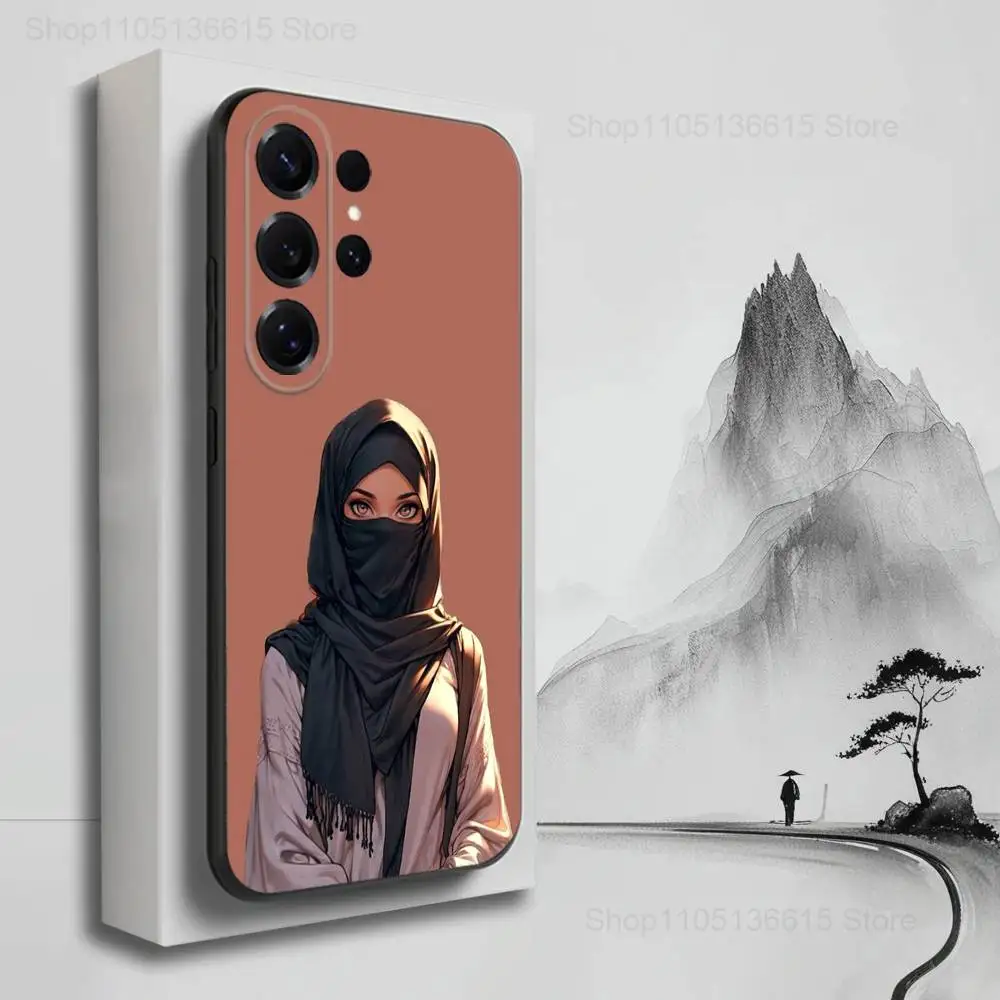 Casing Ponsel Seni Arab Gadis Muslim Untuk Samsung S25,S24,S23,S22,S21,S20,S10,S9,Ultra,Plus,Lite,FE, Penutup Silikon Lembut Hitam