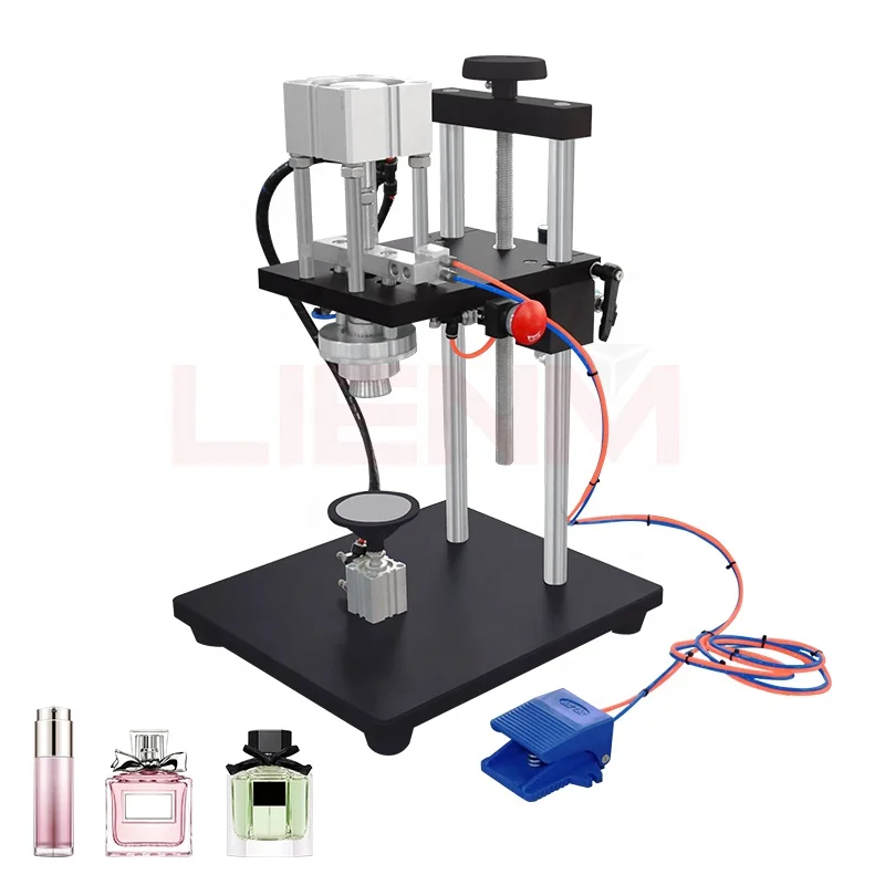 LIENM Pneumatic Stainless Steel Semi-automatic Perfume Crimping Machine Adjustable Fragrance Capping Machine for Cosmetic