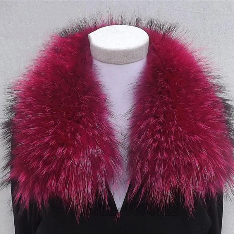 Women\'s Scarf Winter Raccoon Fur Collar For Coat Scarf Neck Warmer Shawl Natural Fur Collar Fur Scarves Warps Red Fur Collar