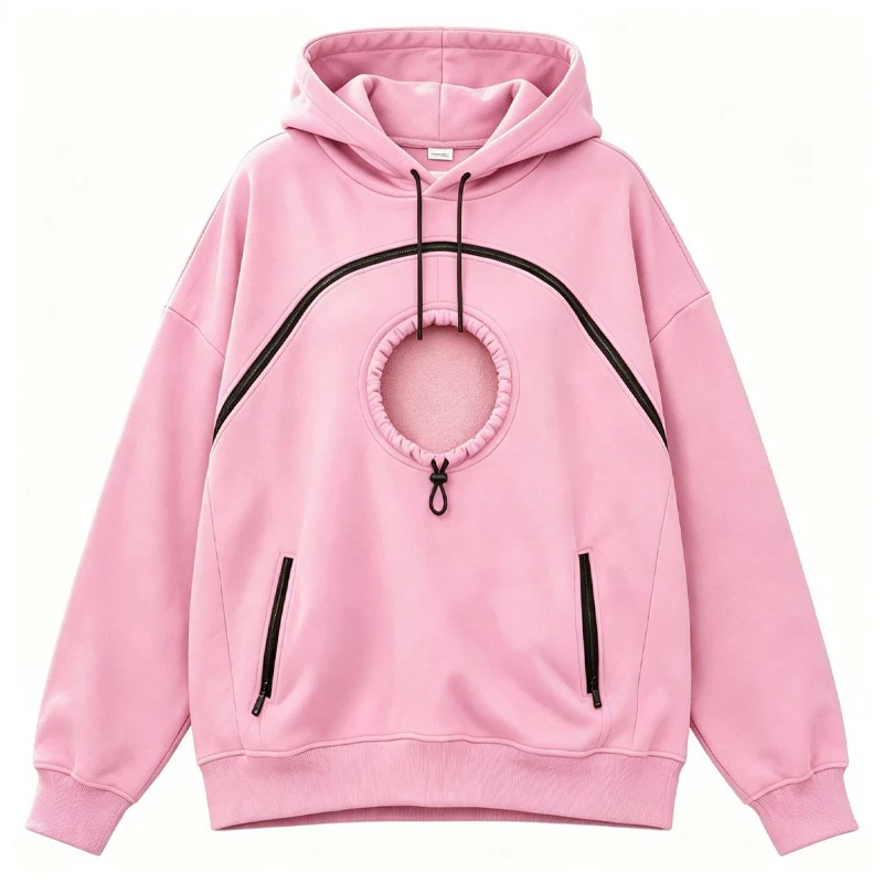 Damen-Haustier-Hoodie mit langen Ärmeln, warmer Katzenpullover mit Kapuze und Katzenfuttertasche, Oversize-Hoodie mit Kordelzug zum Tragen von Haustieren – Detail 7