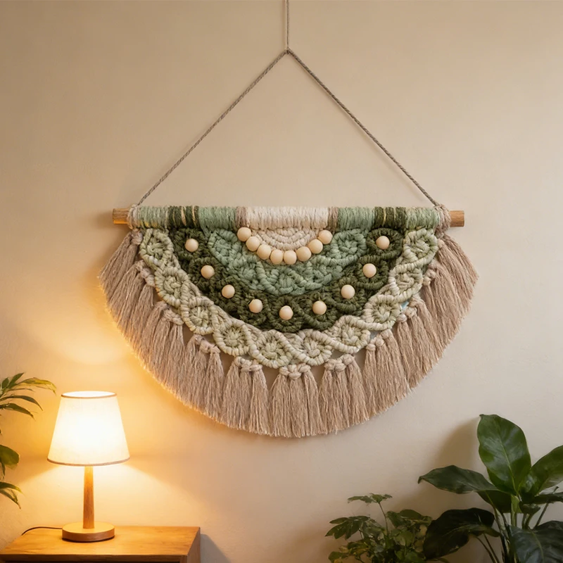 Boho Macrame Wall Hanging Wall Tapestry Towel Cotton Rope Hand Towel Tapestry Tassel Wall Art Decor