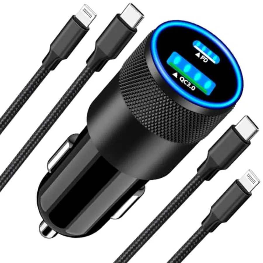

Apple MFi Certified] iPhone Fast Car Charger, 52.5W USB-C PDandQC3.0 Car Power Cigarette Lighter USB Charger Adapter with 2Pack