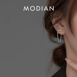 Modian 925 Sterling Silver Punk Geometric Link Chain Earrings for Women Fine Jewelry Fashion Shining Stud Earrings Party Gift