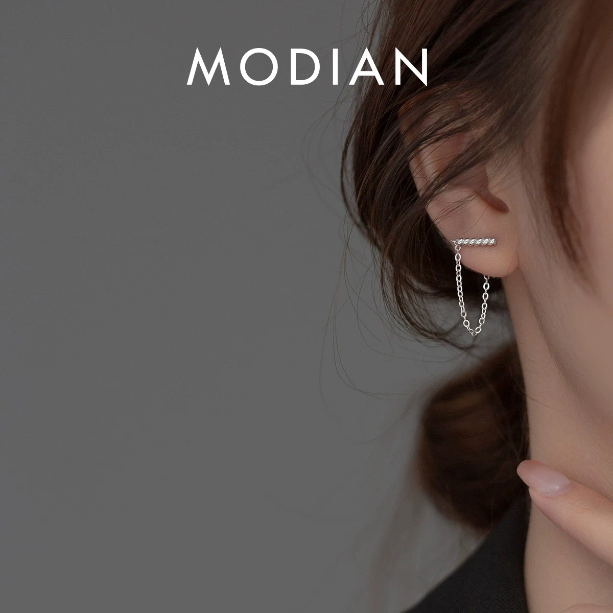 Modian 925 Sterling Silver Punk Geometric Link Chain Earrings dla kobiet Fine Jewelry Fashion Shining Stud Earrings Party Gift