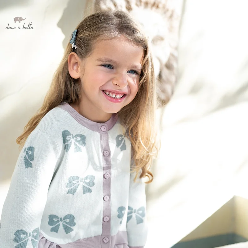 Dave Bella bambini ragazza 2024 primavera nuova moda Casual elegante dolce Cardigan lavorato a maglia soprabito principessa festa all\'aperto