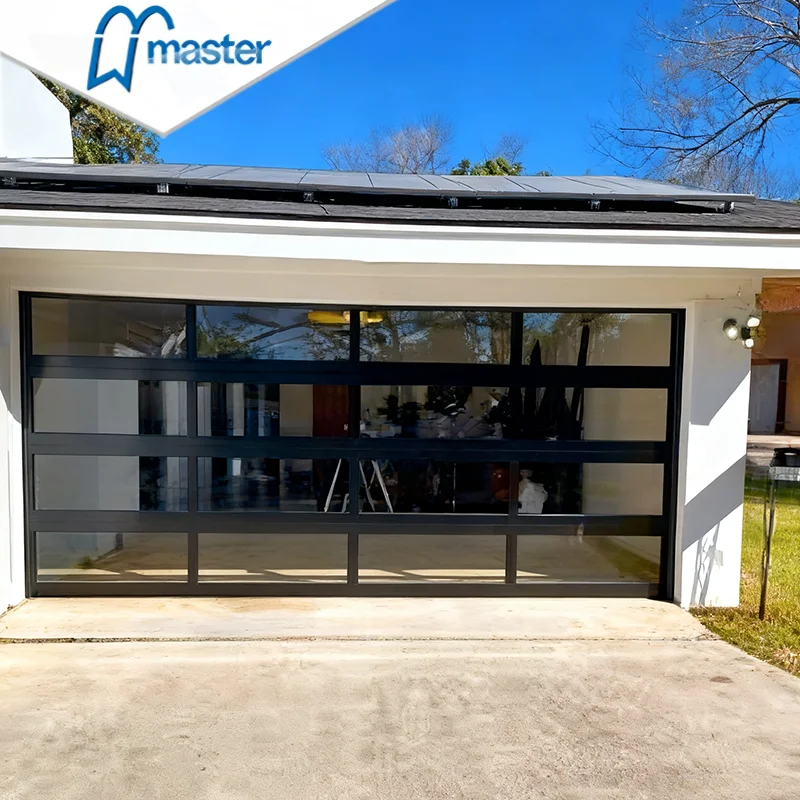 Modern Full View Glass Sectional Garage Door With Minimal Aluminum Frame Automatic Electric Powered Garage Door