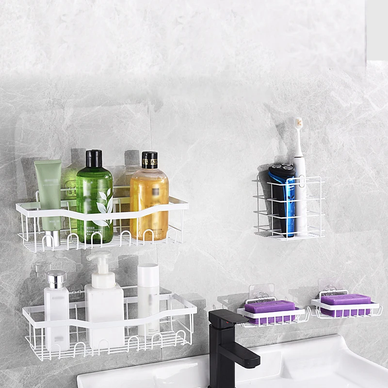 Shelves Wall Shelf Dish Drying Rack Spoon Holder Spice Bathroom Shelf Wall No-Punch Organizer Metal Storage Soap Storage Rack