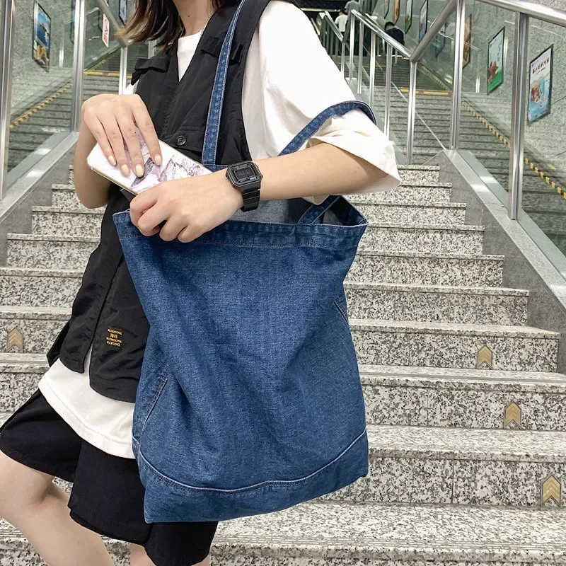 Oversized Female Casual Denim Fabric Top-handle Tote Bag 2024 Big Capacity Jeans Soft Cloth Textile Shopper Shopping Pouch Bag