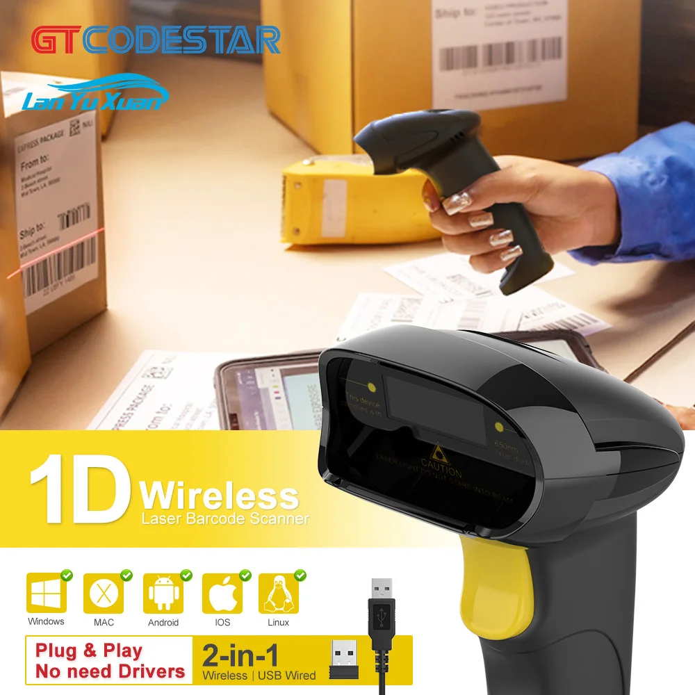 GTCODESTAR 1D Barcode Scanning Wireless Usb Handheld Barcode Scanner for Library Code128 Factory Price Hotsell