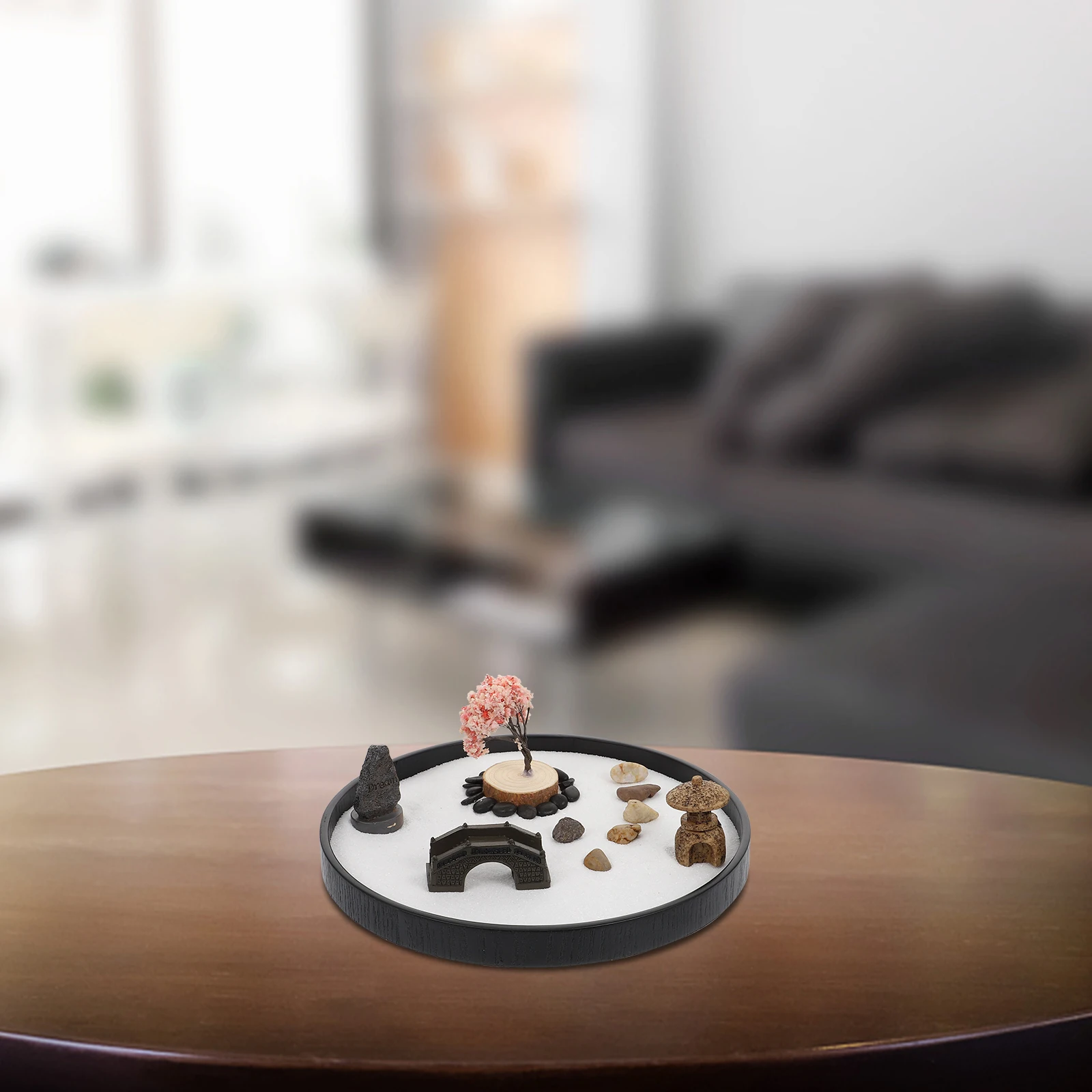 

Round S Table Decoration l scape naments Black Courtyard Style Statue Home Office Desktop Stress Relief