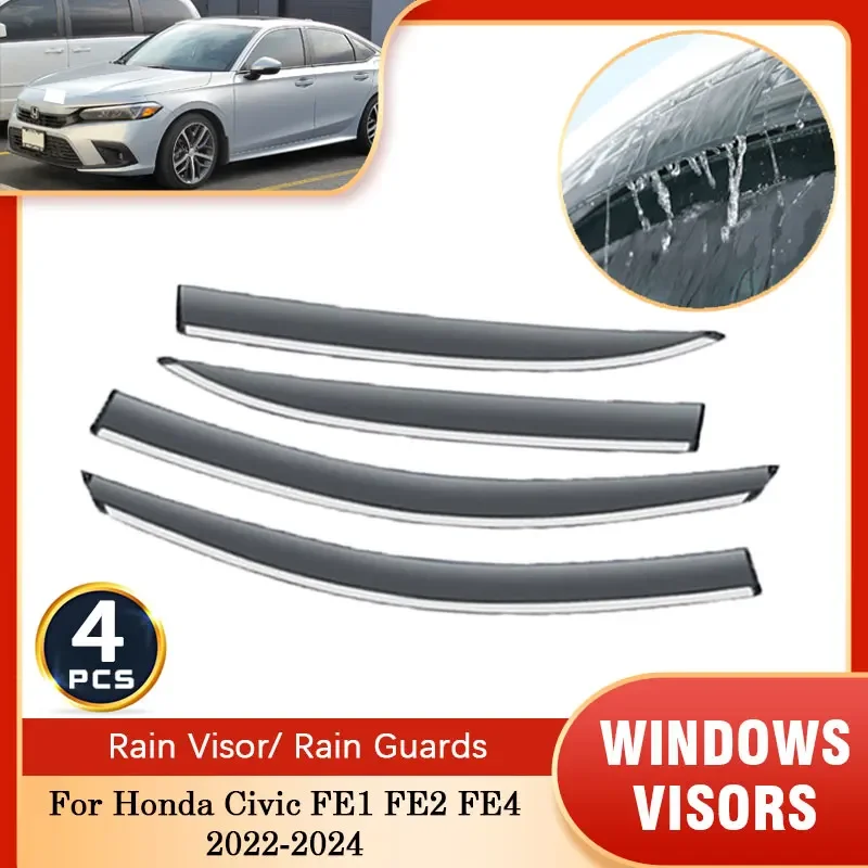 For Honda Civic FE1 FE2 FE4 2022~2024 Rain Sunshade Window Visor Windshield Deflectors Protective Cover Ventilation Accessories