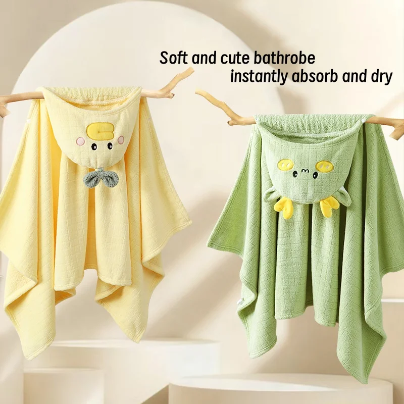 Baby bath towel soft and absorbent Children's bathrobe thickened bath cloak hooded cloak wrapped nightgown