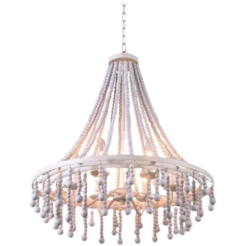 French simple retro wood bead decorative lamp B & B hotel villa bedroom children's room art chandelier