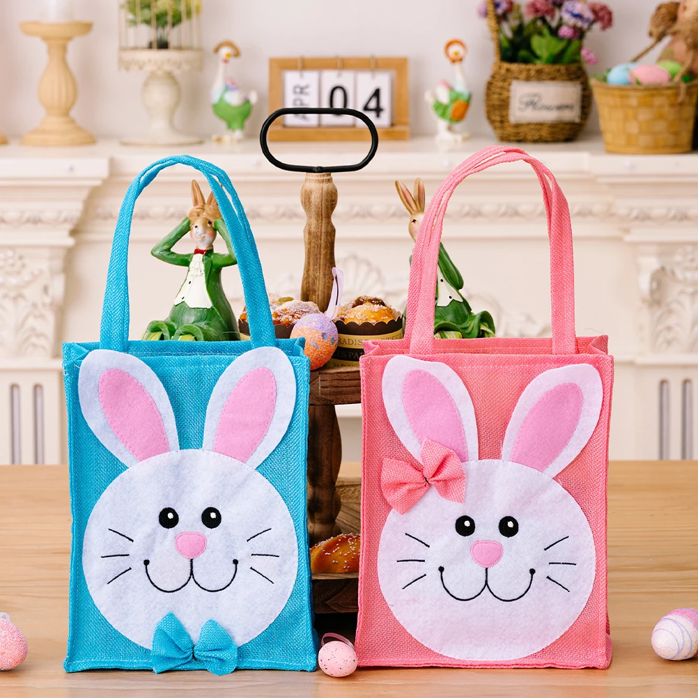 

2pcs Easter Gift Bags Bunny Pattern Candy Storage Snack Pouches Reusable Non Woven Fabric Party Favor Decorative Bags Small Size