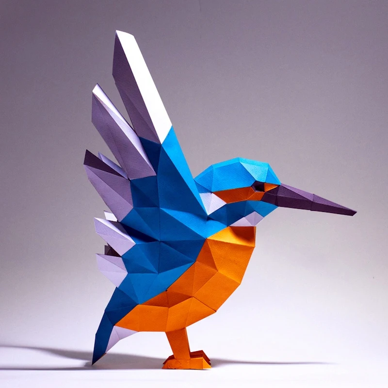 Flying Kingfisher Paper Model Bird Animal 3D Papercraft Hand Made Low Poly DIY Puzzles Toys Home Decor Desk Decoration