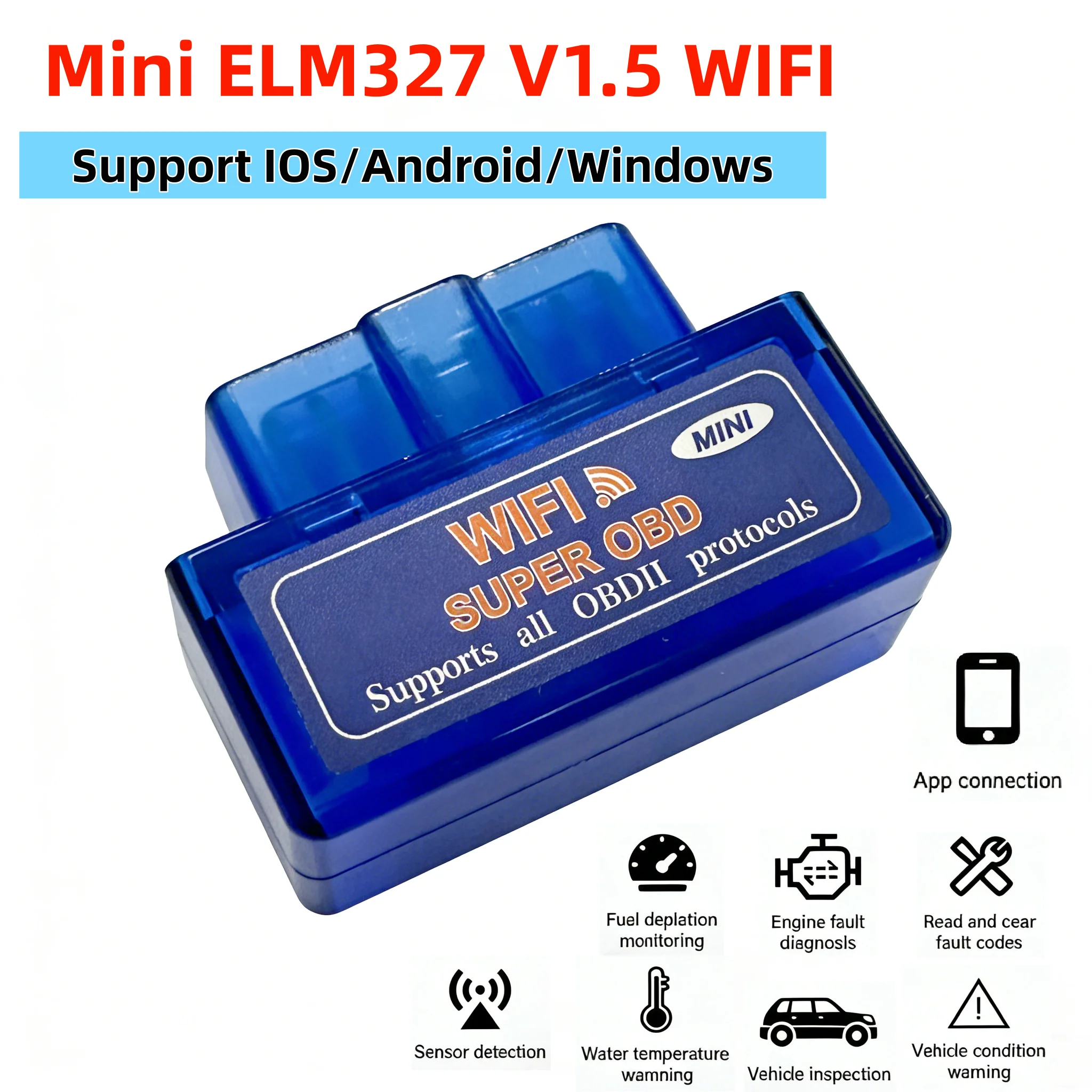 Super Mini Elm327 Wifi V1.5 Support All OBDII Protocols Auto Code Scanner Car Diagnostic Tool for Android IOS Widnows System