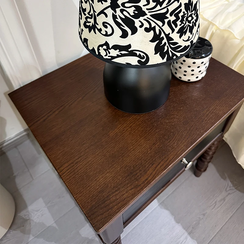 French pure solid wood retro bedside table living room table image 4