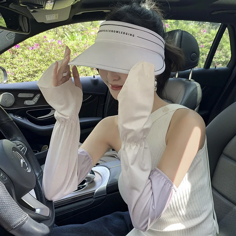 Condução mangas de sol sem dedos manga de braço ajustável com luvas proteção uv capa de braço de resfriamento jardinagem feminina ao ar livre