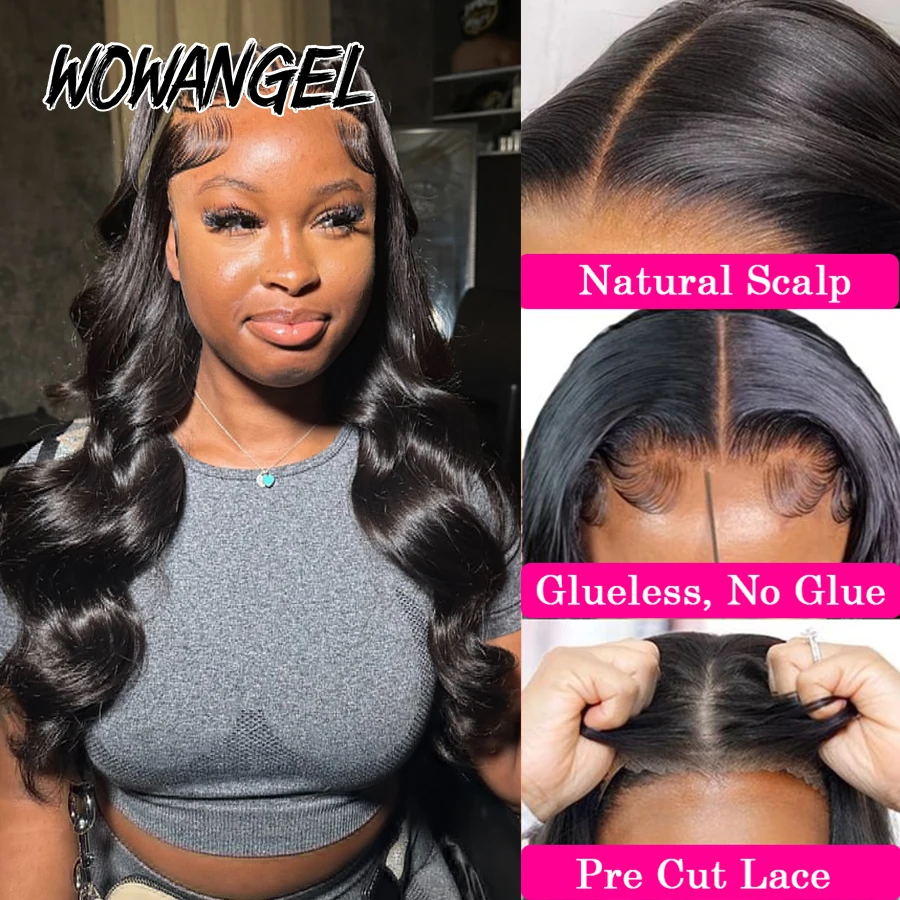 WOWANGEL Pre Cut 9x6 HD Lace Closure Straight Wigs 250% Glueless Wigs Human Hair Wear and Go Wigs Melt Skins Remy Brazilian Hair