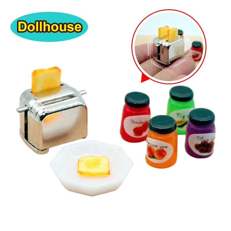 

1Set 1:12 Miniature Dollhouse Bread Machine Bread Jam Dinner Plate Combination Model Kitchen Scene Simulation Toys Accessories