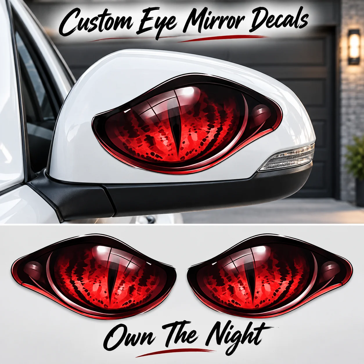 Custom Reflective Eye Stickers Personalized Car Mirror Decals with Text Glossy Crystal Transfer for Vehicle Exterior Decoration