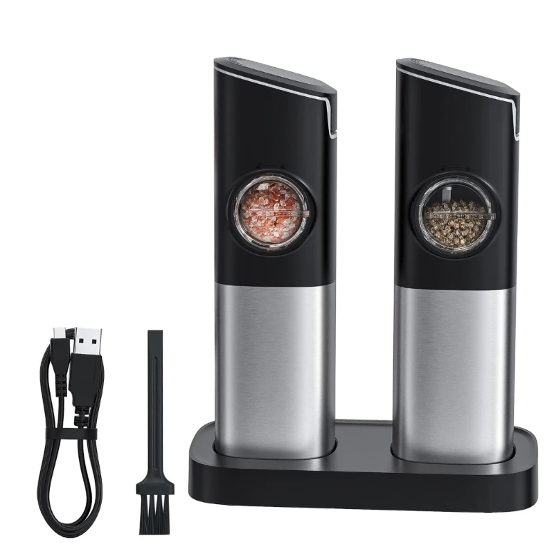 Electric Salt and Pepper Grinder Set with Base Rechargeable, LED Light Dropshipping