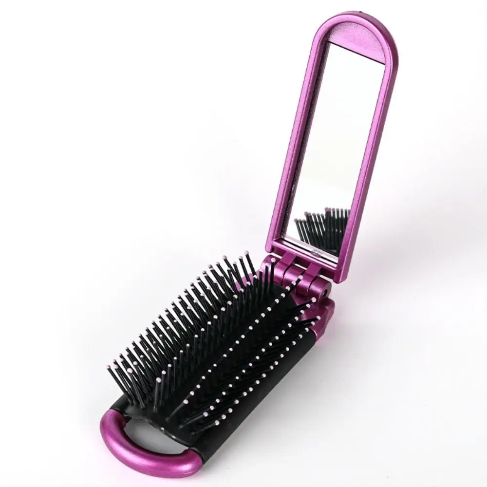 Portable 2 in 1 Folding Comb Mirror Set Simple Colorful Hair Brush With Mirror Comfortable Anti Static Massage Comb