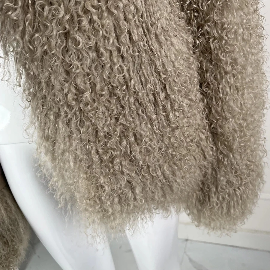 CNEGOVIK Damen Echte Schaffell-Mäntel Mittellange Mongolische Lammfell-Jacke Trendiger Stil Weibliche Schaffell-Jacke 4