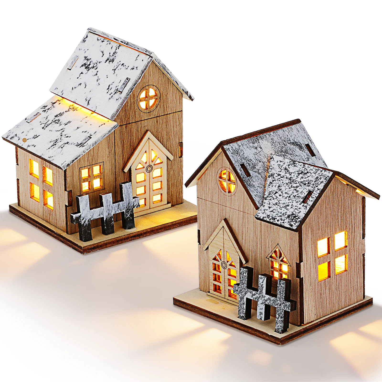 

2Pcs Luminous Wood Christmas Decor Creative Illuminated Cabin for Indoor Festive Atmosphere Tabletop Adornment