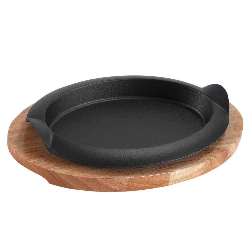 For teppanyaki Style Oval Cast Iron Grill Pan for Steak Fish Pancakes BBQ Non Coated Griddle Cookware for Gas Induction Range